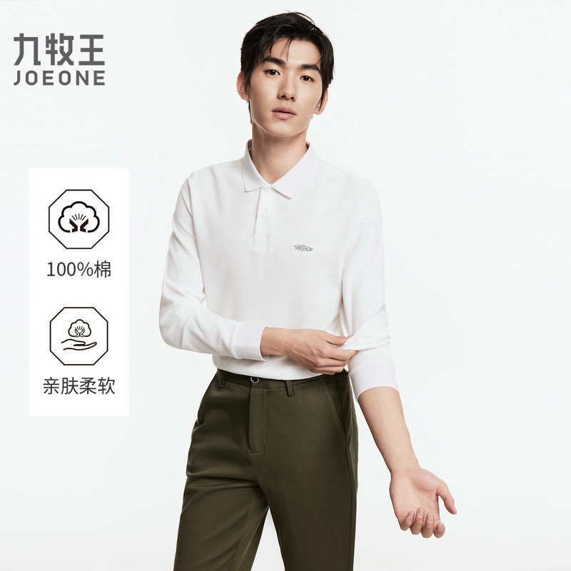 13179338.九牧王男装纯棉Polo衫六角珠地经典T恤亲肤舒适上衣