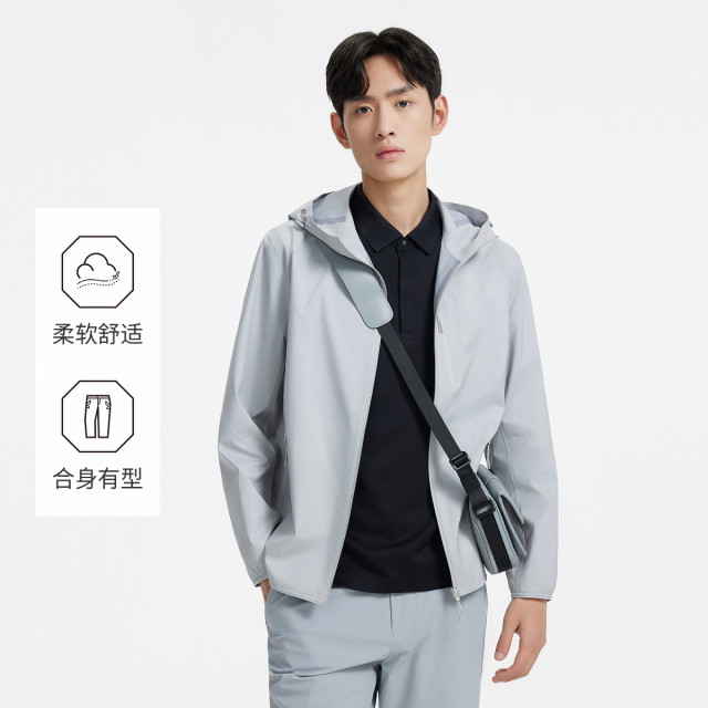 13189163.九牧王男装【防水】休闲连帽夹克舒适上衣时尚百搭通勤外套