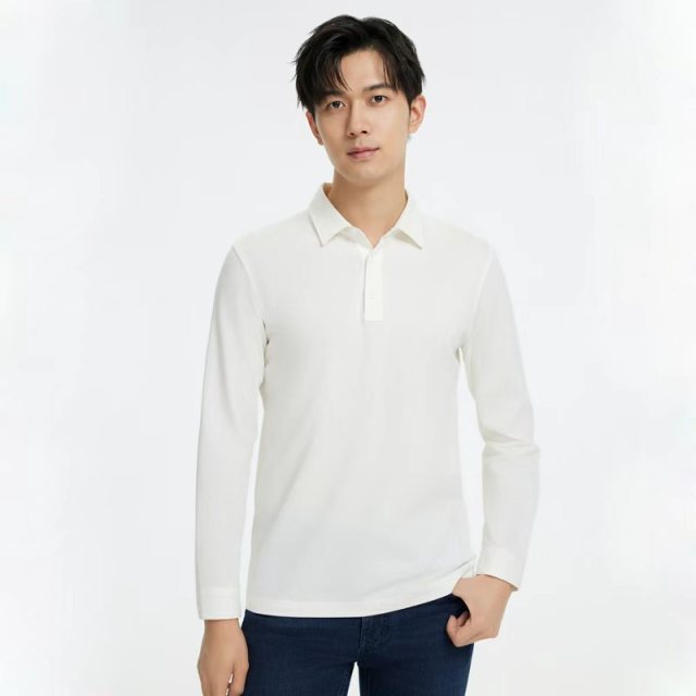 13202636.九牧王男装纯棉长袖t恤新款纯色翻领上衣服休闲商务Polo衫