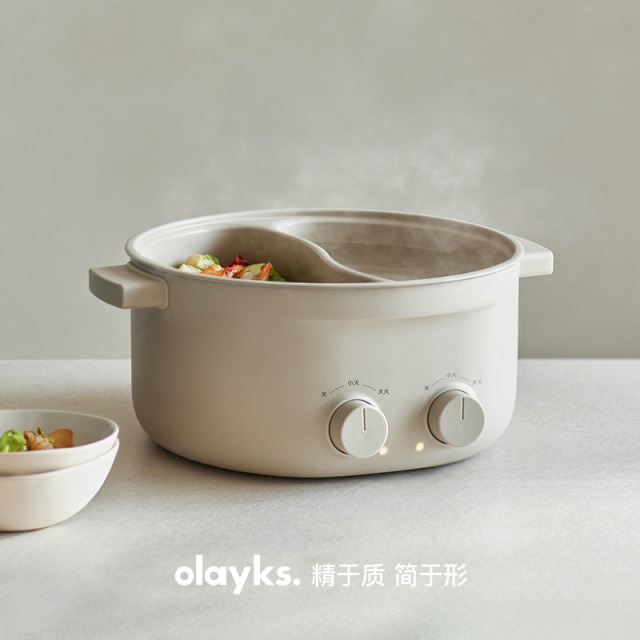 13472011.olayks立时6升大容量电火锅家用鸳鸯双控一体无焊接内胆双区双控温烹饪锅具火锅