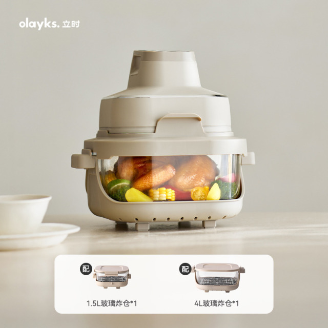 13470483.olayks立时全玻璃空气炸锅家用2026新款免翻可视大容量烹饪锅具蒸锅