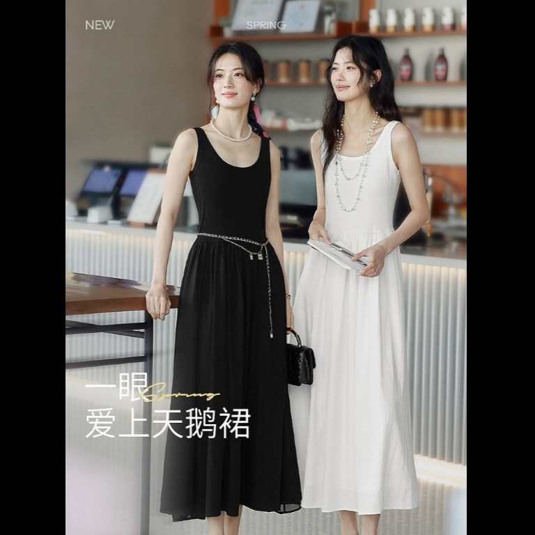 13390699.拼接抽皱显瘦背心连衣裙