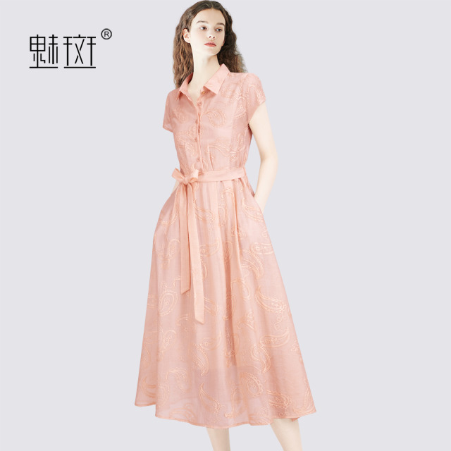 12568104.魅斑文艺风连衣裙中长款衬衫裙