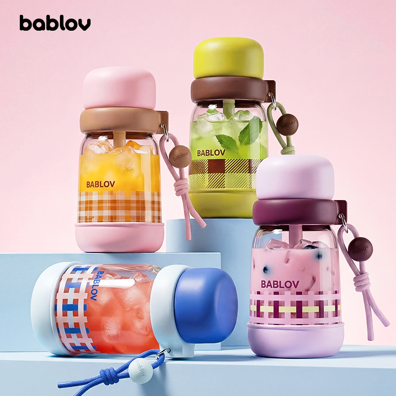 13717490.bablov玻璃杯女生高颜值水杯夏日吸管杯外出便携茶水分离泡茶杯子