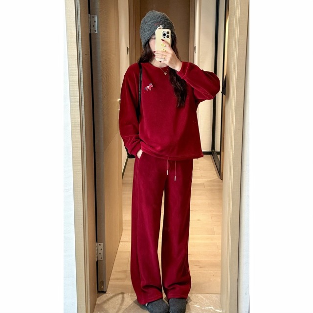 13639453.十月名裳孕妇套装加绒秋冬季孕妇装显瘦宽松纯色百搭卫衣两件套