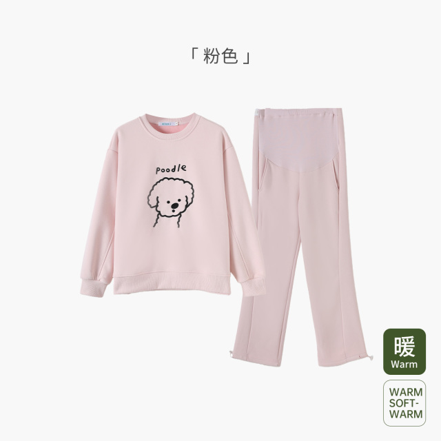 13641496.十月名裳孕妇装套装秋冬季显瘦洋气时尚加绒卫衣卫裤两件套