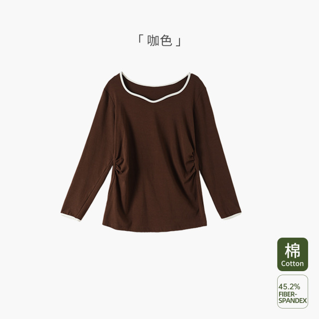 13639686.十月名裳孕妇装T恤秋冬季长袖纯色保暖上衣时尚舒适显瘦打底衫女