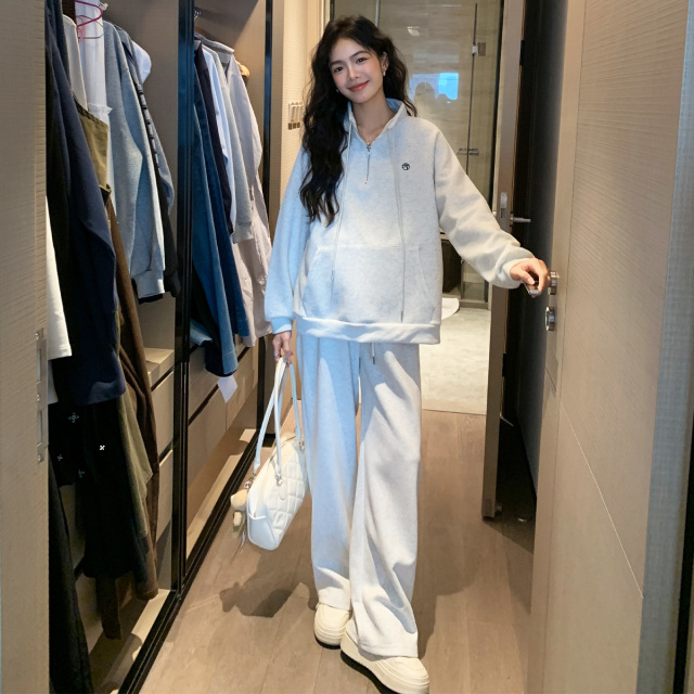 13639644.十月名裳孕妇套装春秋季时尚宽松抽绳刺绣卫衣脚口抽绳卫裤两件套