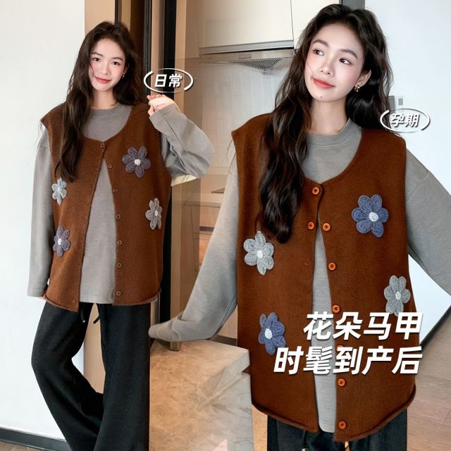 13678024.十月名裳立体花朵针织毛衣马甲背心宽松软糯百搭时尚秋春外穿内搭