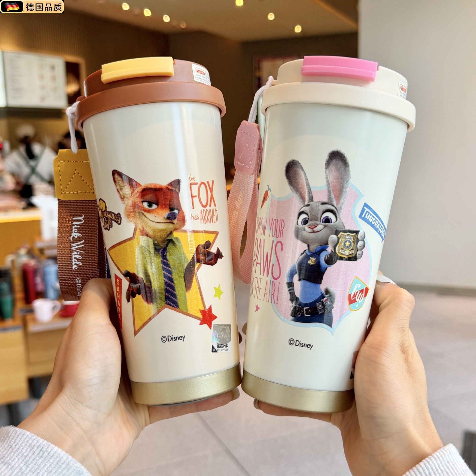 13793596.迪士尼520ml疯狂动物城咖啡杯316不锈钢保温杯女生便携双饮杯