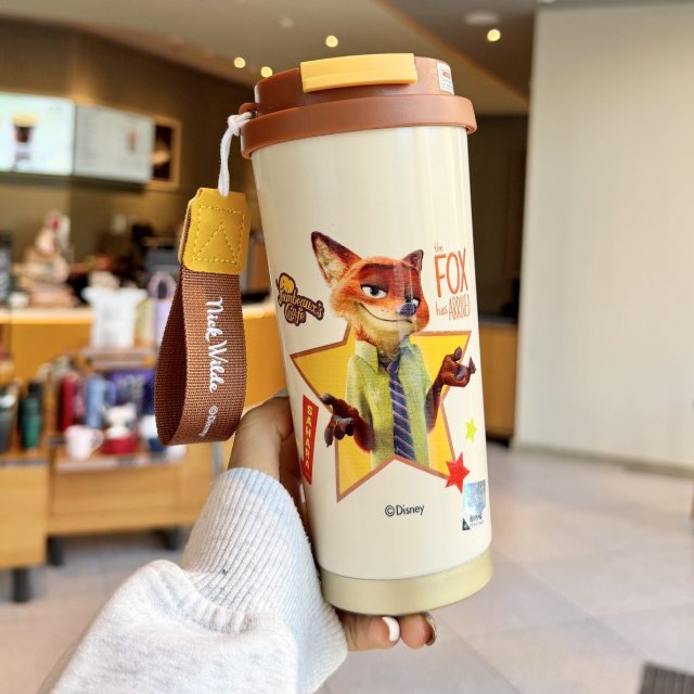 13793596.迪士尼520ml疯狂动物城咖啡杯316不锈钢保温杯女生便携双饮杯