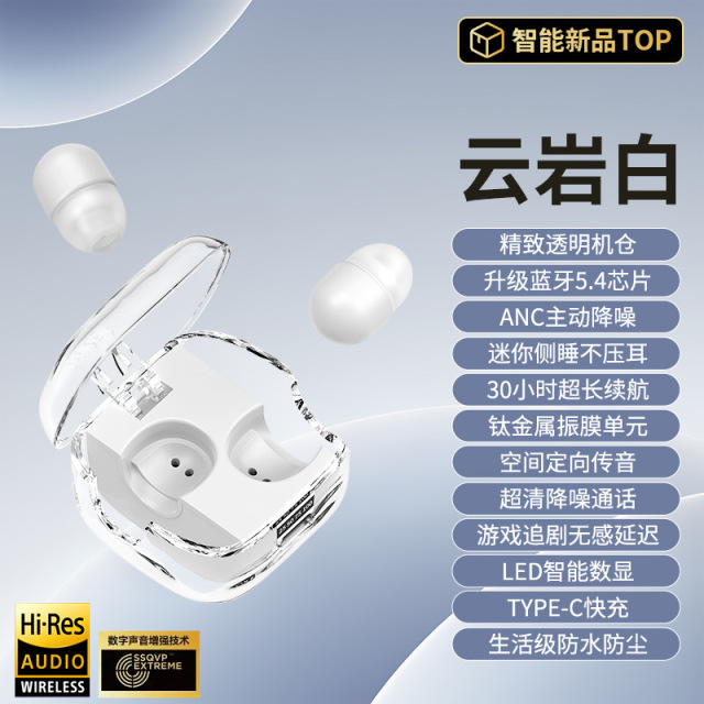 13264979.睡眠蓝牙耳机隐形迷你超小型新款侧睡降噪睡觉长续航精致透明机仓超清降噪通话空间定向传音LED智能数显升级蓝牙5.4芯片