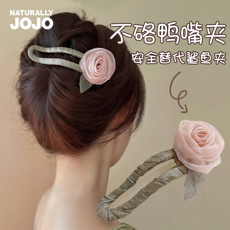 13536903.精工新款网纱花朵鸭嘴夹森系少女后脑勺发夹发饰头饰