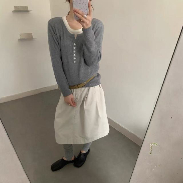 13233755.雅薇吉假两件纽扣针织衫
