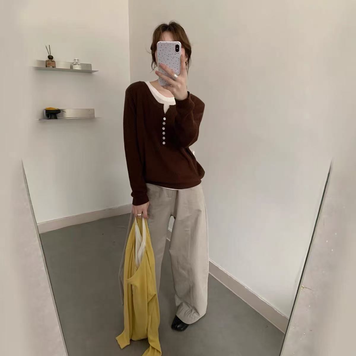 13233755.雅薇吉假两件纽扣针织衫
