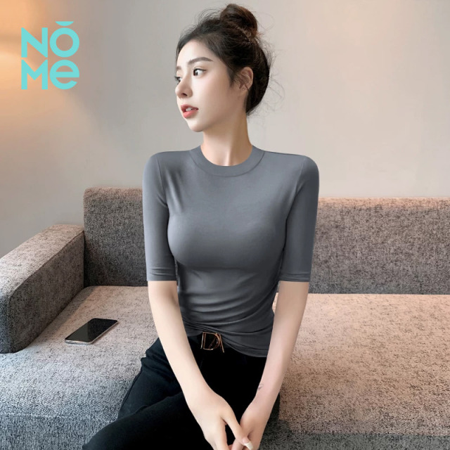 13520506.NOME爆款圆领中袖面膜衣女春夏新款修身显瘦百搭亲肤打底衫上衣