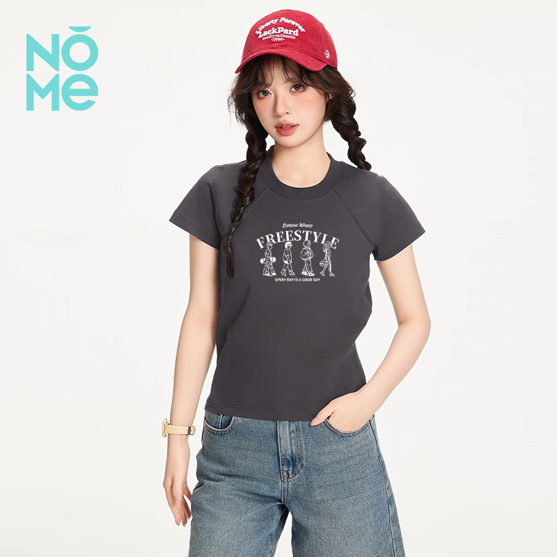 13531095.NOME新款潮流印花T恤女款修身显瘦亲肤透气圆领短款上衣