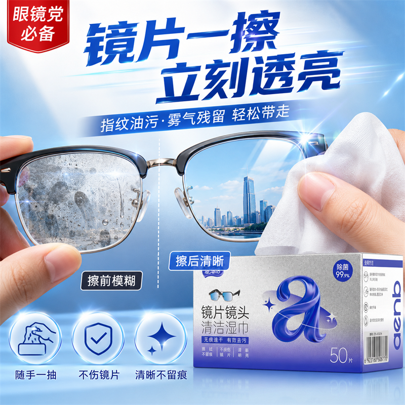 12564569.爱恩倍眼镜清洁湿巾防雾专用一次性眼镜布湿巾擦相机镜头不伤镜片