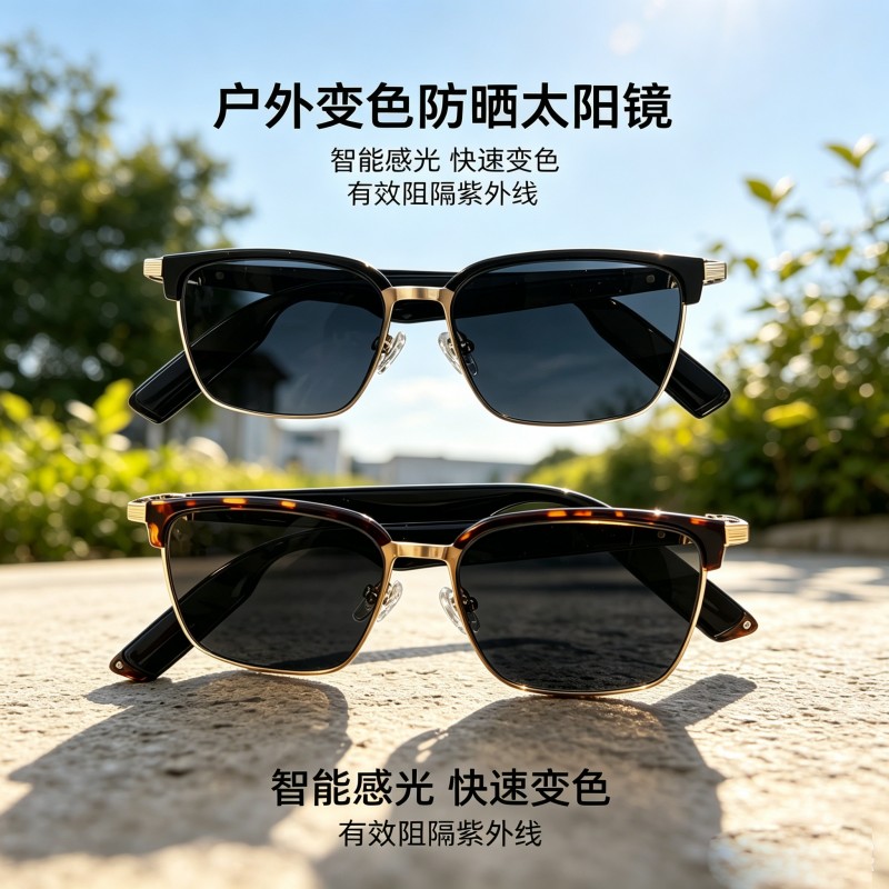 13675054.超级实用智能蓝牙眼镜低音炮效果音质防晒变色太阳镜接打电话