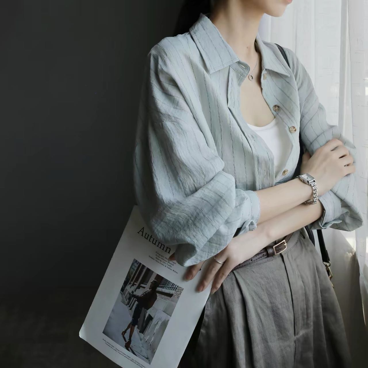 13335451.雅薇吉防晒条纹衬衫