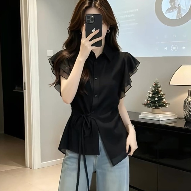 13799390.荷叶边收腰衬衫