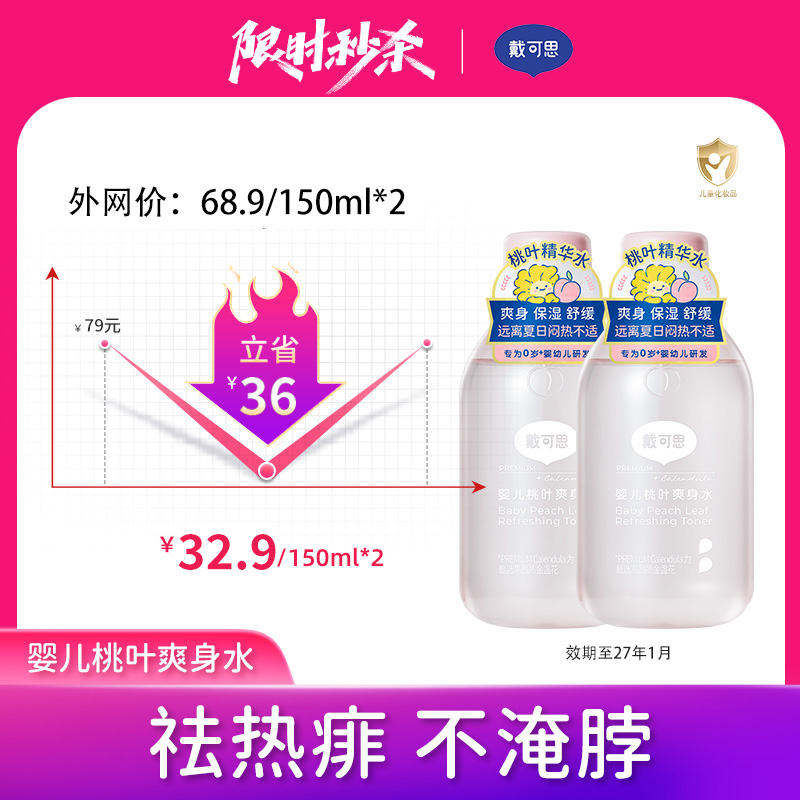 13693007.清仓限时秒杀！戴可思婴儿桃子水 爽身露新生宝宝精华液 150ml/瓶 效期至27年1月