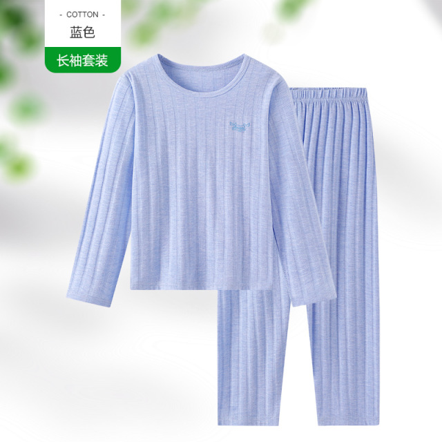 13333779.巴布豆纯棉睡衣男童春秋长袖中大童女童家居服套装夏季薄款空调服