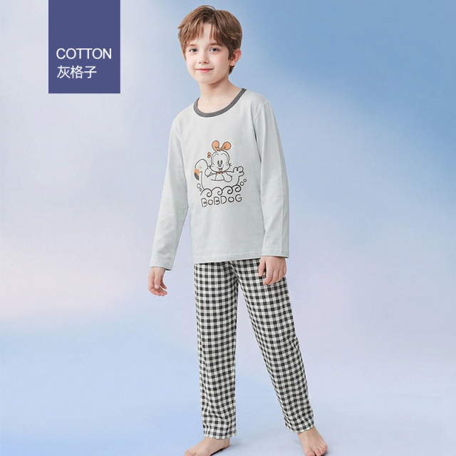 13333885.巴布豆男童睡衣纯棉长袖春秋中大童儿童家居服男孩夏季薄款空调服