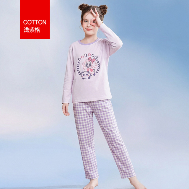 13333630.巴布豆女童睡衣纯棉长袖春秋中大童儿童家居服女孩夏季薄款空调服