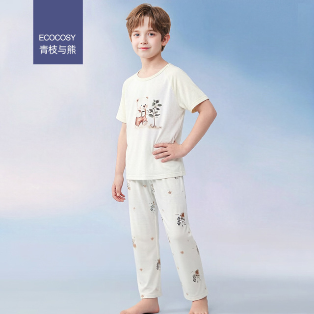 13338397.巴布豆男童睡衣优可丝A类短袖长裤儿童家居服夏季薄款空调服男孩