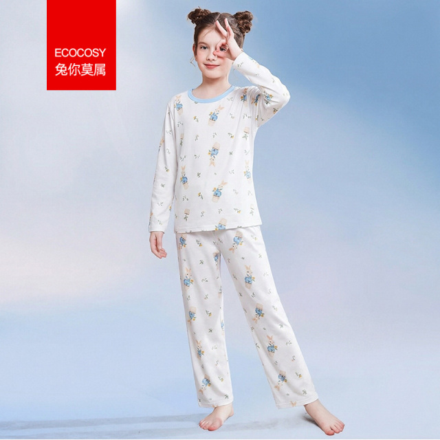13338792.巴布豆女童睡衣A类春秋长袖中大童家居服套装夏季薄款空调服女孩