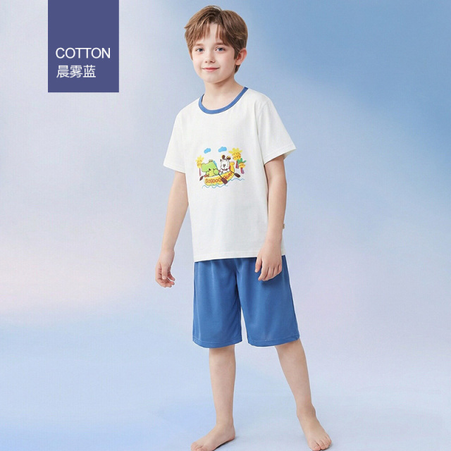 13338418.巴布豆男童睡衣纯棉短袖短裤套装儿童家居服夏季薄款空调服男孩夏
