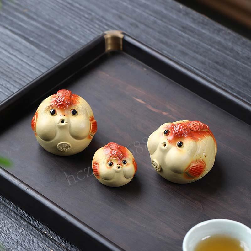 13434770.水印茶宠金鱼摆件喷水鸿运当头香插茶具茶道配件吐泡泡鱼