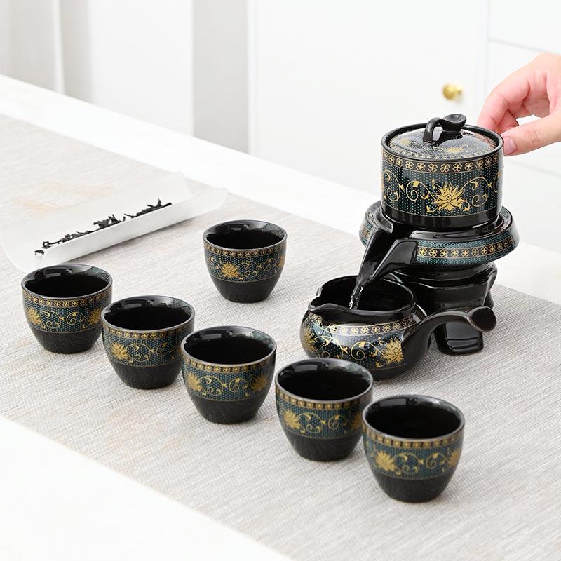 13435429.懒人泡沫茶具陶瓷黑色自动套装石磨暗香泡茶器
