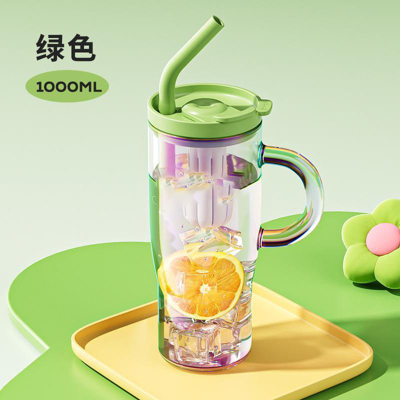 13435732.玻璃杯高硼硅大容量水杯女便携高颜值冰霸杯带吸管杯子