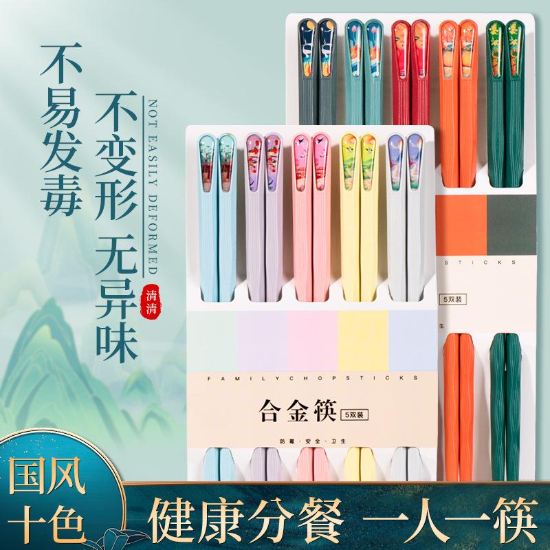 13451560.筷子家用防滑合金筷耐高温易清洗创意筷高颜值家用合金筷子