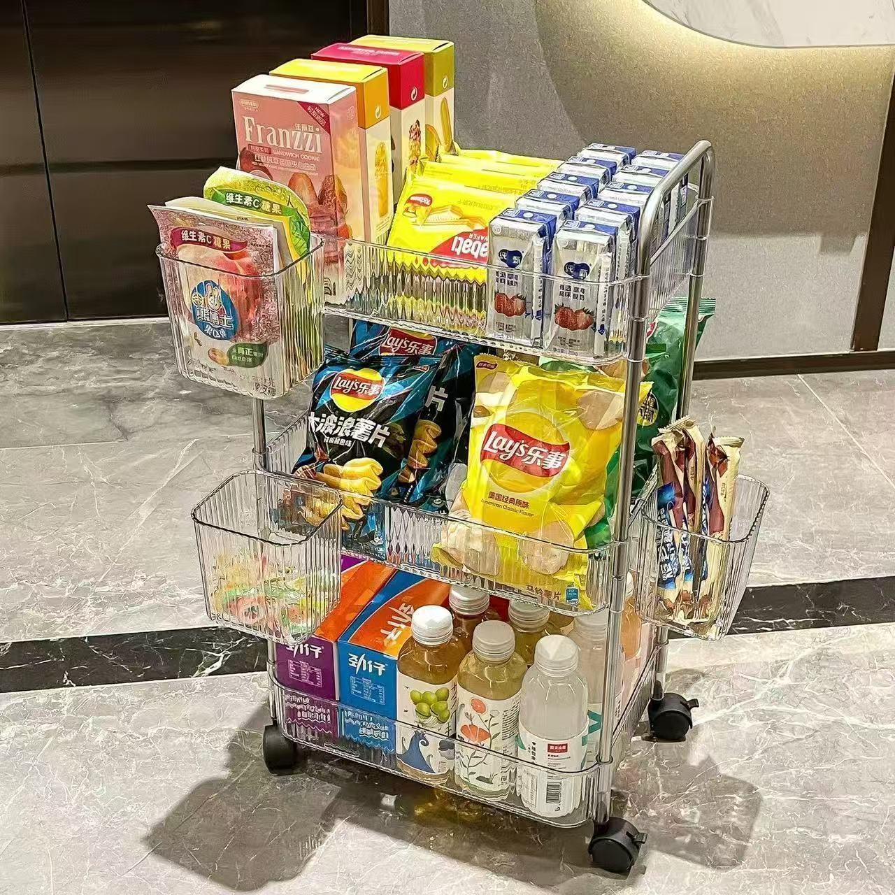 13451708.亚克力零食小推车置物落地架移动浴室卫生间收纳多层柜子
