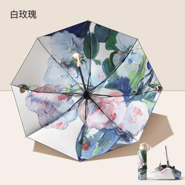 13452505.雨伞高颜值双层花雨伞三折手动黑胶防晒防紫外线遮阳伞折叠伞