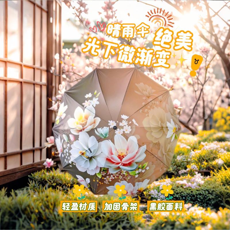 13451948.光下微渐变 十伞骨数码印花晴雨伞 晴雨两用 黑胶伞布
