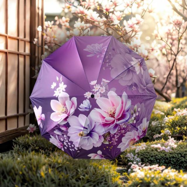 13451948.光下微渐变 十伞骨数码印花晴雨伞 晴雨两用 黑胶伞布