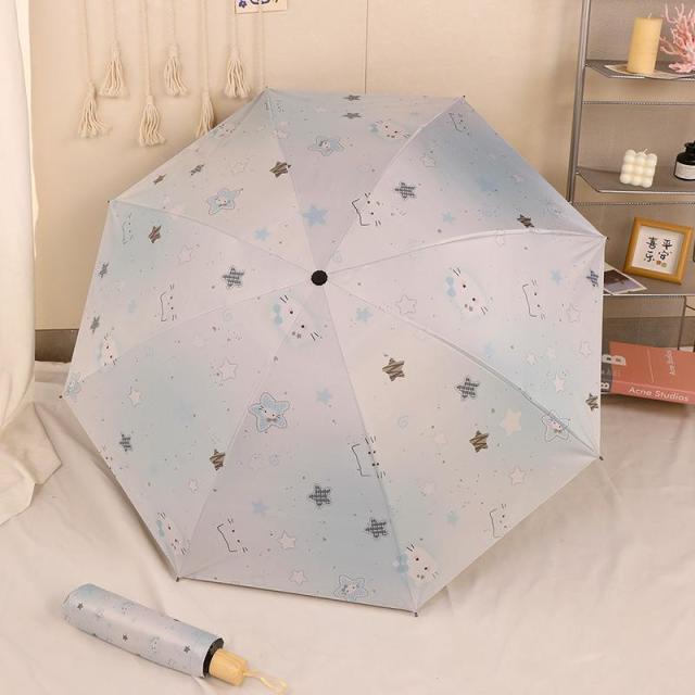 13452067.风小清新渐变蓝猫咪伞 便携遮阳伞党高颜值晴雨两用男女伞