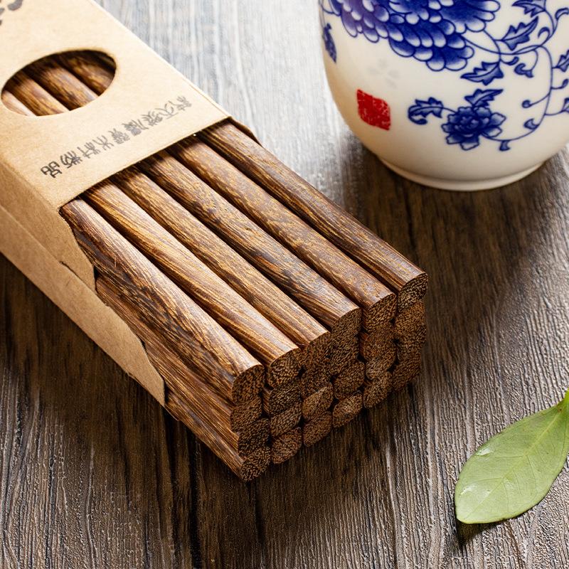 13454455.鸡翅木筷子家用防滑实木红檀木筷子无漆无蜡盒装