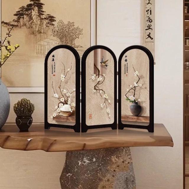13457823.暖居客厅屏风摆件新中式电视柜桌面摆画感玄关柜摆台