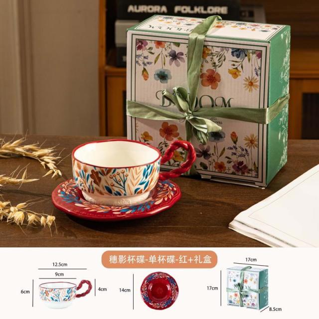 13456171.可陶瓷咖啡杯碟套装感创意伴手礼陶瓷杯套装活动礼品