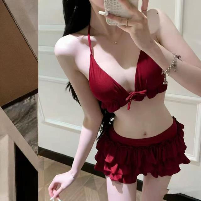 13463386.可爱少女蛋糕裙分体泳衣比基尼女甜辣小胸遮肉遮肚裙式温泉沙滩