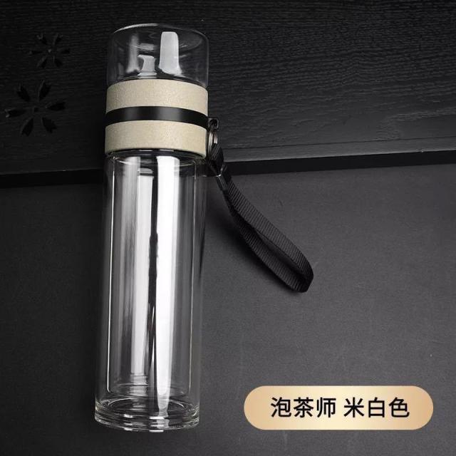 13453977.茶水分离双层玻璃杯加厚隔热泡茶个性便携创意玻璃杯