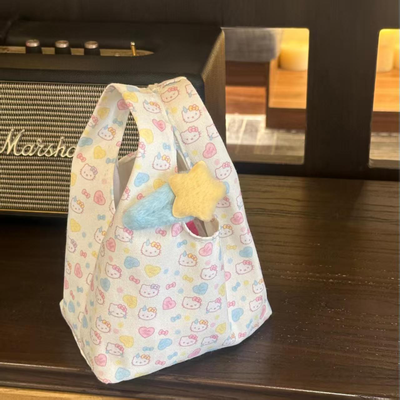 13463681.可爱小拎包手腕包猫咪手提便当包饭盒袋大容量便携化妆包女