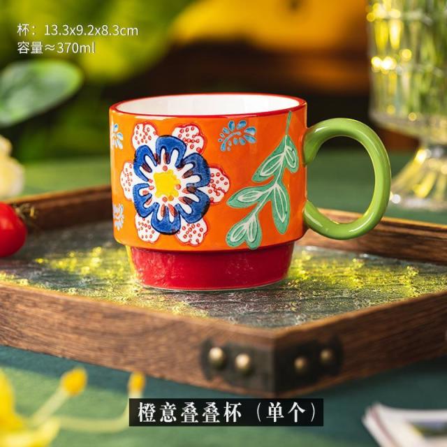 13457049.叠叠杯陶瓷水杯家用情侣杯套装配铁架复古早餐杯高颜值马克杯