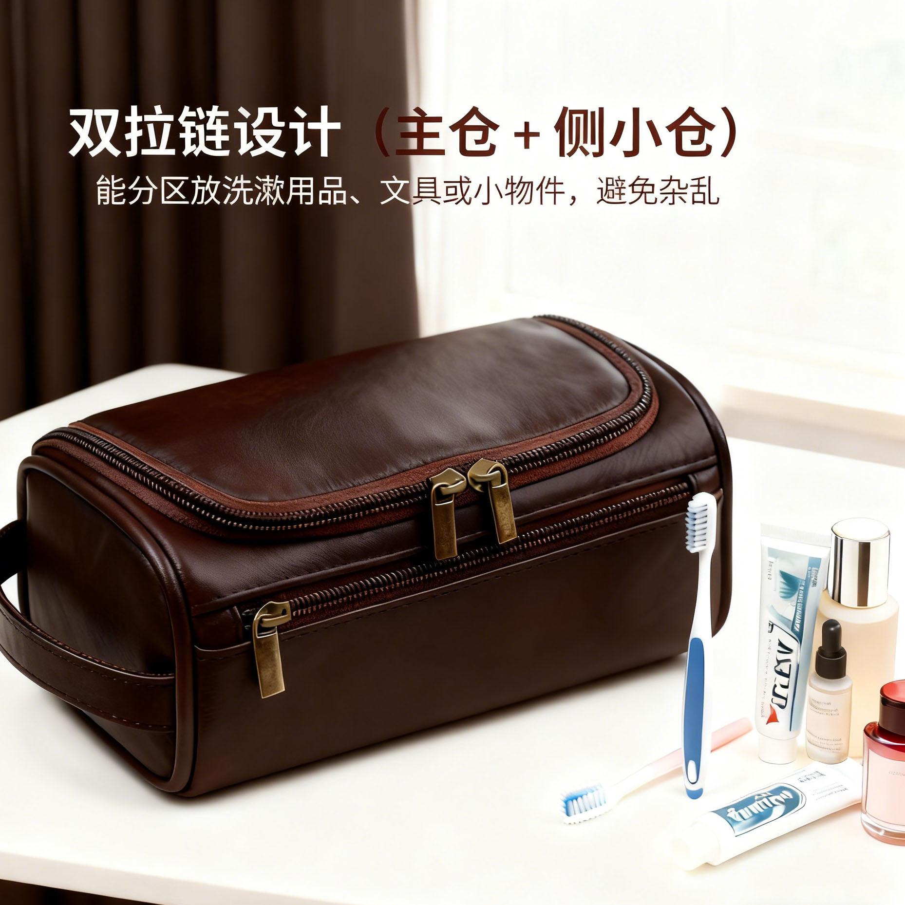 13470871.大容量男士洗漱包外出便携pu防水化妆包简约出差旅行手提包收纳袋