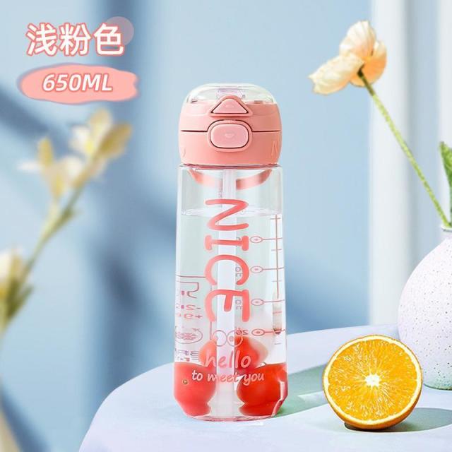 13457637.高颜值吸管水杯耐摔便携手提塑料杯双饮儿童杯食品级上学杯子